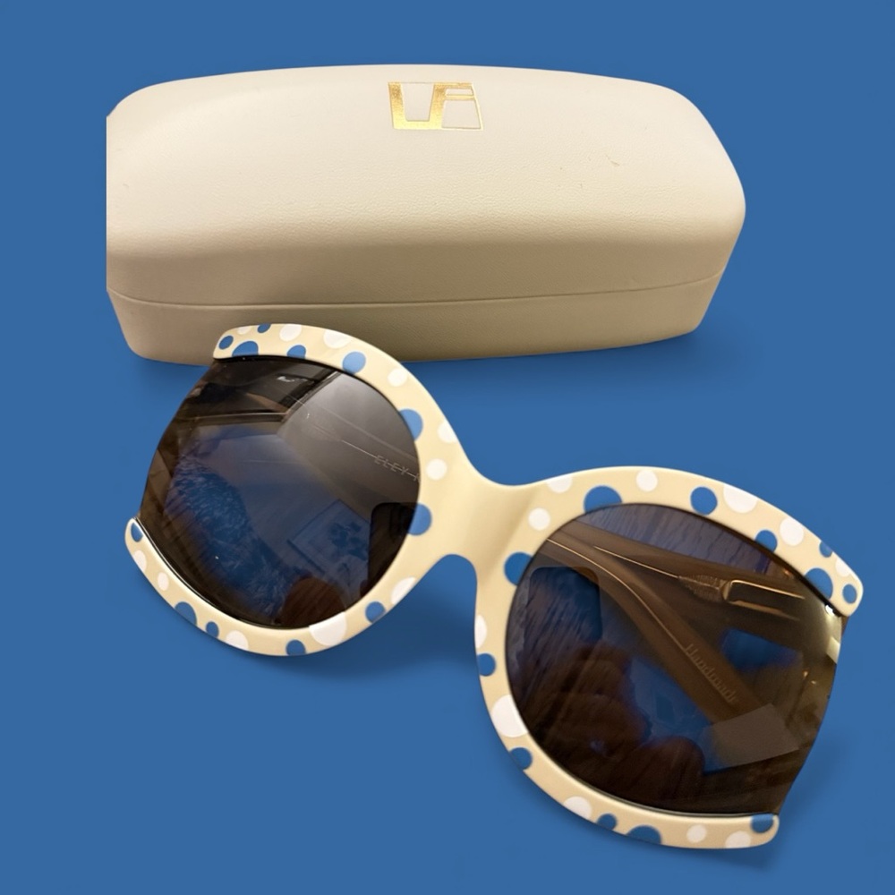Stylish White and Blue Polka Dot Sunglasses